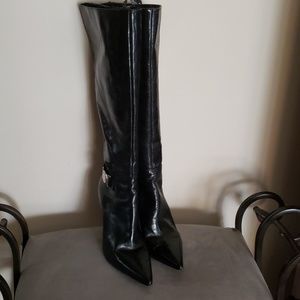 Tall black leather upper boots